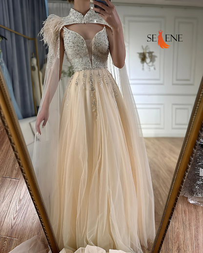 Selene Luxury Evening Gowns – Elegant Beaded Dresses with Feathers & Capes for Formal Occasions in Australia