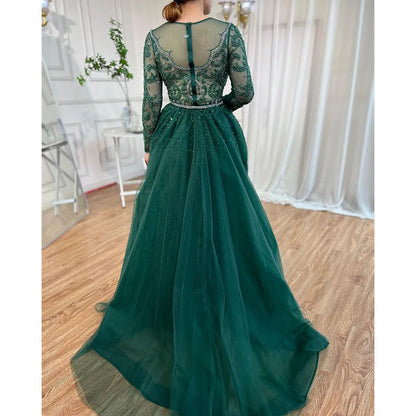 Elegant Modest Mermaid Evening Dress with Beaded Overskirt