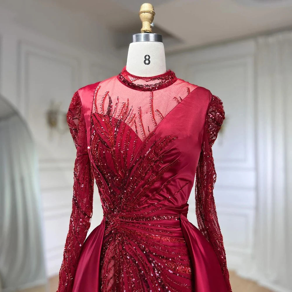 Luxury Lace Mermaid Evening Dress: Wine Red Elegance