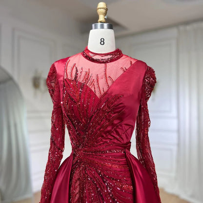 Vestido de noche de sirena de encaje de lujo: Elegancia en rojo vino para veladas australianas S72202