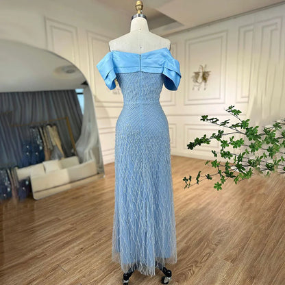 Classic Turquoise Boat Neck Mermaid Evening Dress