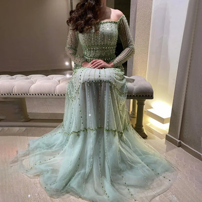 Dubai Arabic Sage Green Mermaid Luxury Evening Gown