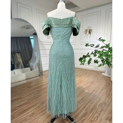 Classic Turquoise Boat Neck Mermaid Evening Dress