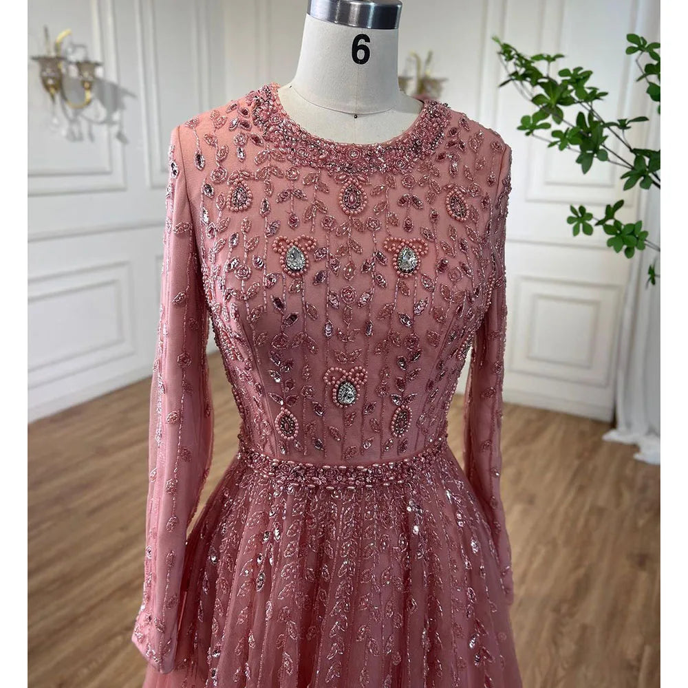 Vestido rosa musulmán con cuentas de una línea para boda y vestido de noche de fiesta Australia