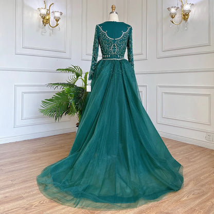 Elegant Modest Mermaid Evening Dress with Beaded Overskirt