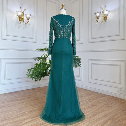 Elegant Modest Mermaid Evening Dress with Beaded Overskirt