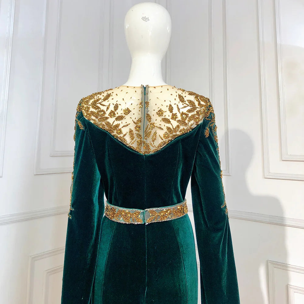 Emerald Mermaid Evening Gown: Modest Green Cape Sleeves