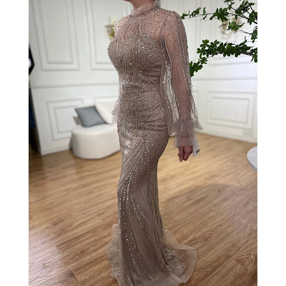 Elegant Mermaid Evening Gown with High Neck