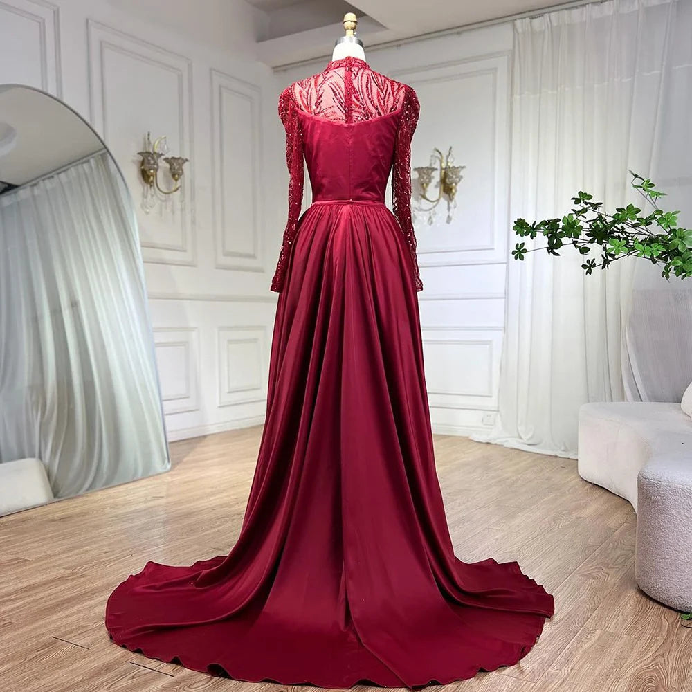 Vestido de noche de sirena de encaje de lujo: Elegancia en rojo vino para veladas australianas S72202