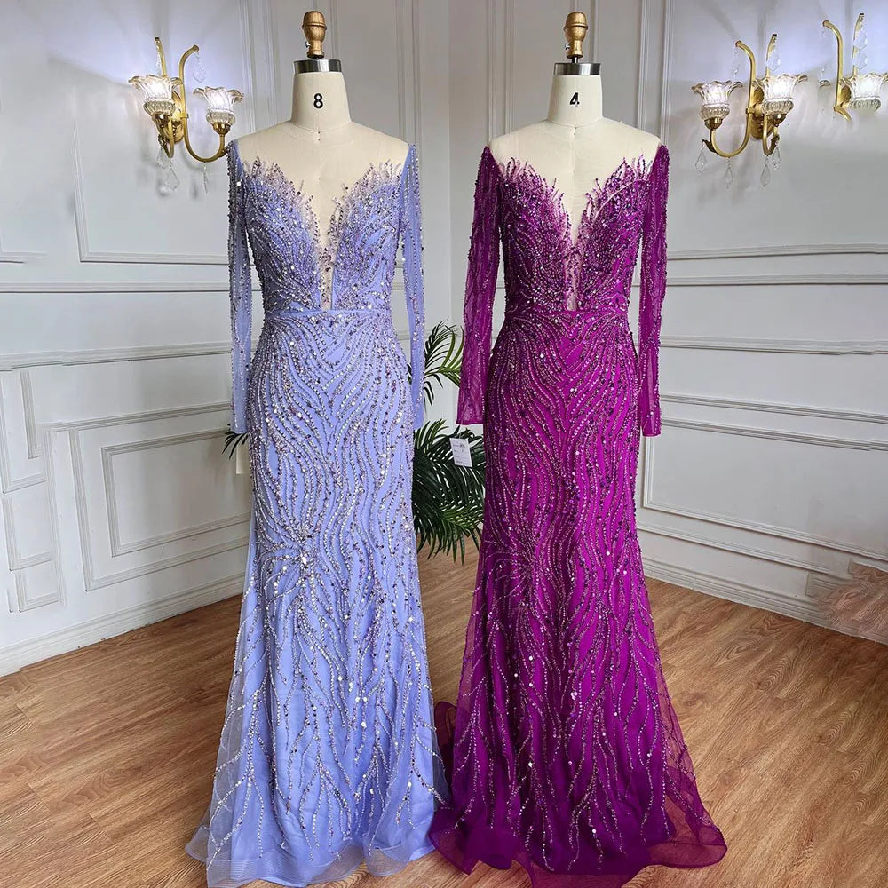 Purple Mermaid Elegant With Skirt Lace Beaded Luxury Evening Dresses Gowns