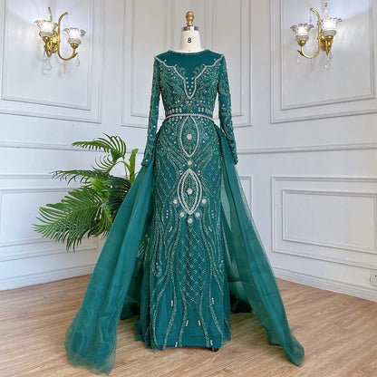 Elegant Modest Mermaid Evening Dress with Beaded Overskirt