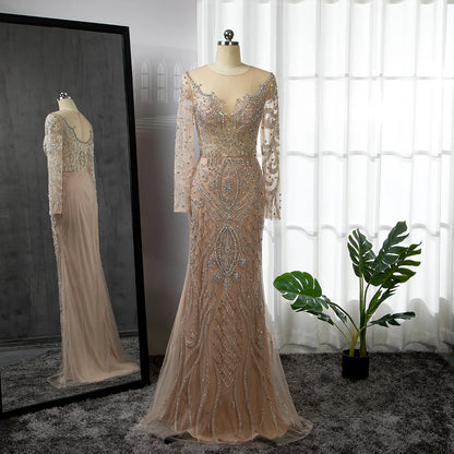 Elegant Modest Mermaid Evening Dress with Beaded Overskirt