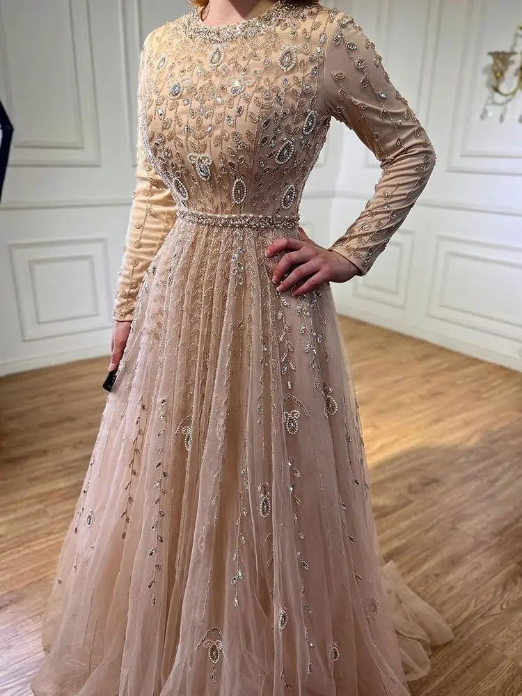 Vestido rosa musulmán con cuentas de una línea para boda y vestido de noche de fiesta Australia