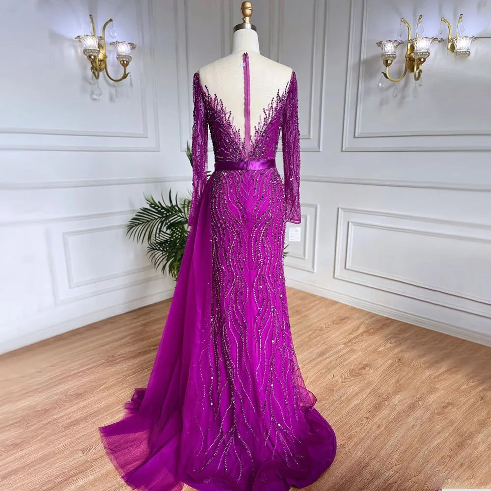 Sirena púrpura elegante con falda de encaje con cuentas vestidos de noche de lujo vestidos para mujer boda