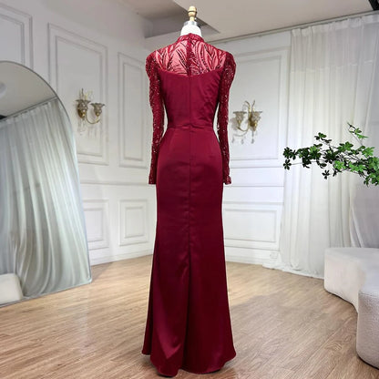 Vestido de noche de sirena de encaje de lujo: Elegancia en rojo vino para veladas australianas S72202