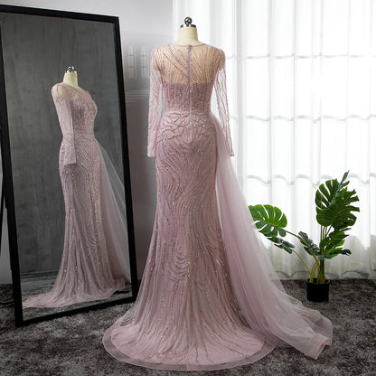 Pink Mermaid Long Evening Dress with O-Neck