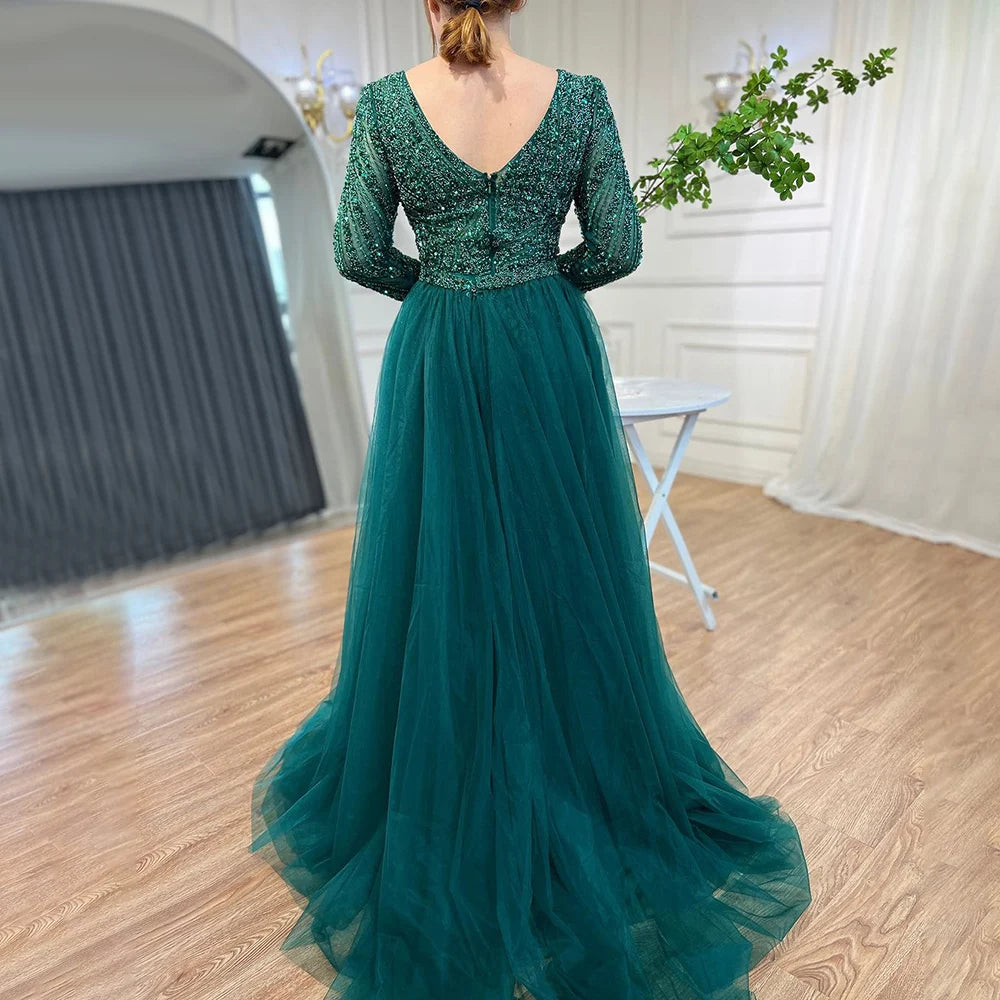 Luxury Blue Modest Mermaid Evening Dress with Detachable Skirt