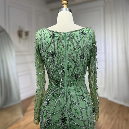 Luxury Dubai-Style Green Mermaid Evening Dress with Crystal Beading