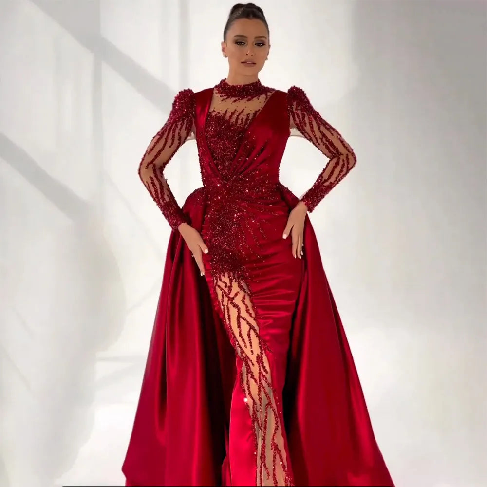 Vestido de noche de sirena de encaje de lujo: Elegancia en rojo vino para veladas australianas S72202