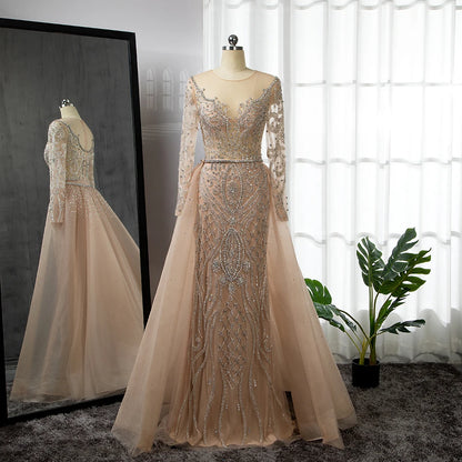 Elegant Modest Mermaid Evening Dress with Beaded Overskirt