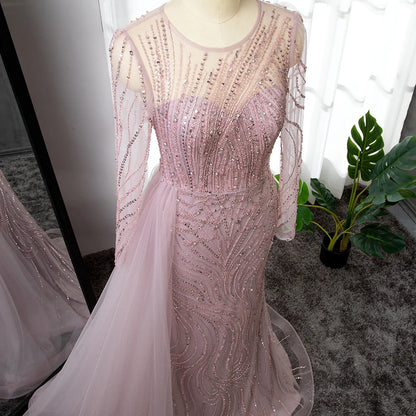 Pink Mermaid Long Evening Dress with O-Neck