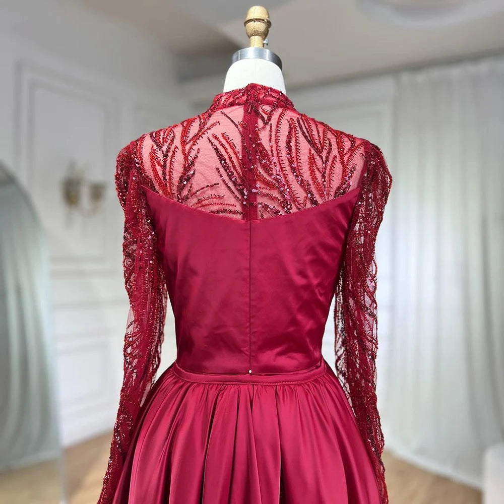 Vestido de noche de sirena de encaje de lujo: Elegancia en rojo vino para veladas australianas S72202