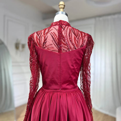 Vestido de noche de sirena de encaje de lujo: Elegancia en rojo vino para veladas australianas S72202