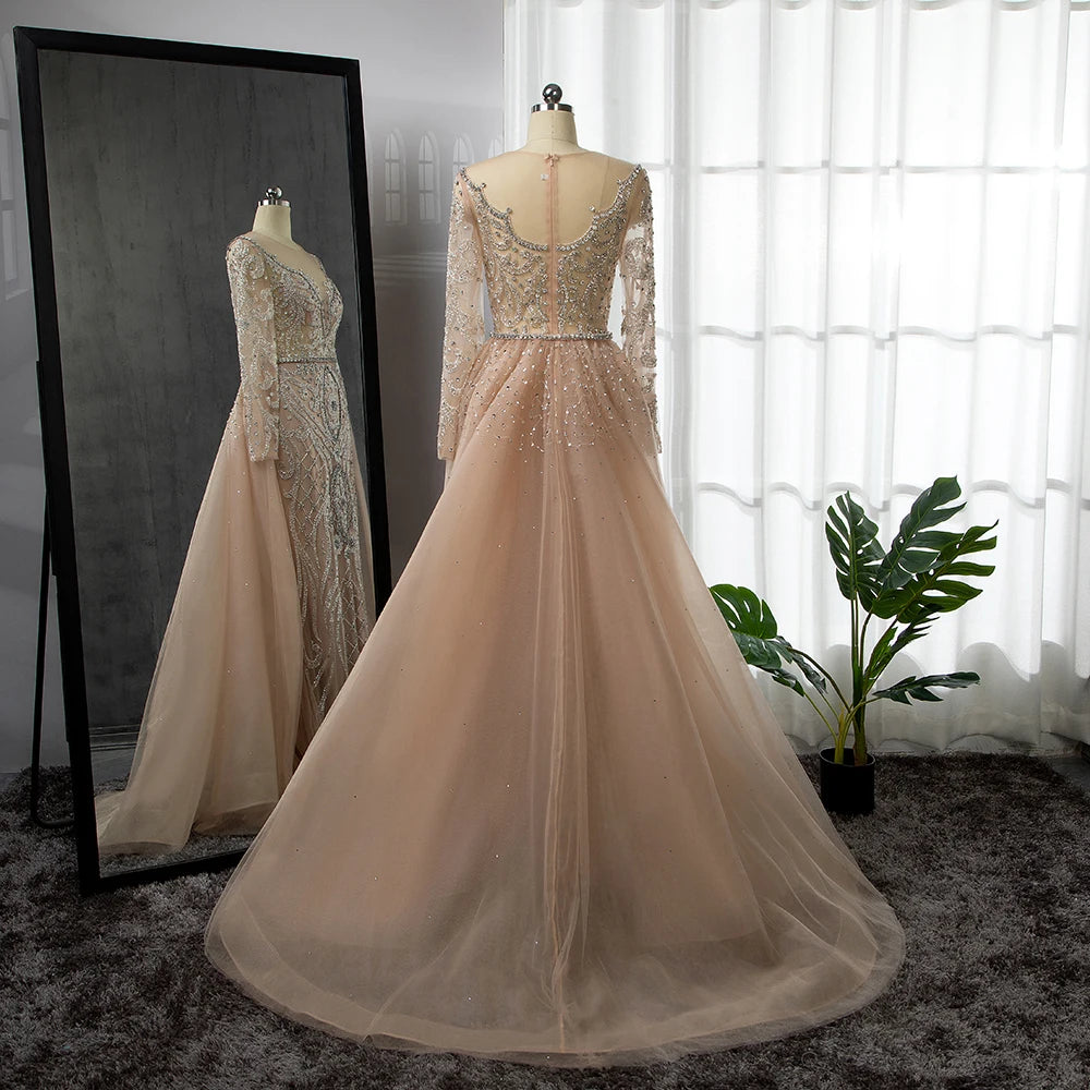 Elegant Modest Mermaid Evening Dress with Beaded Overskirt