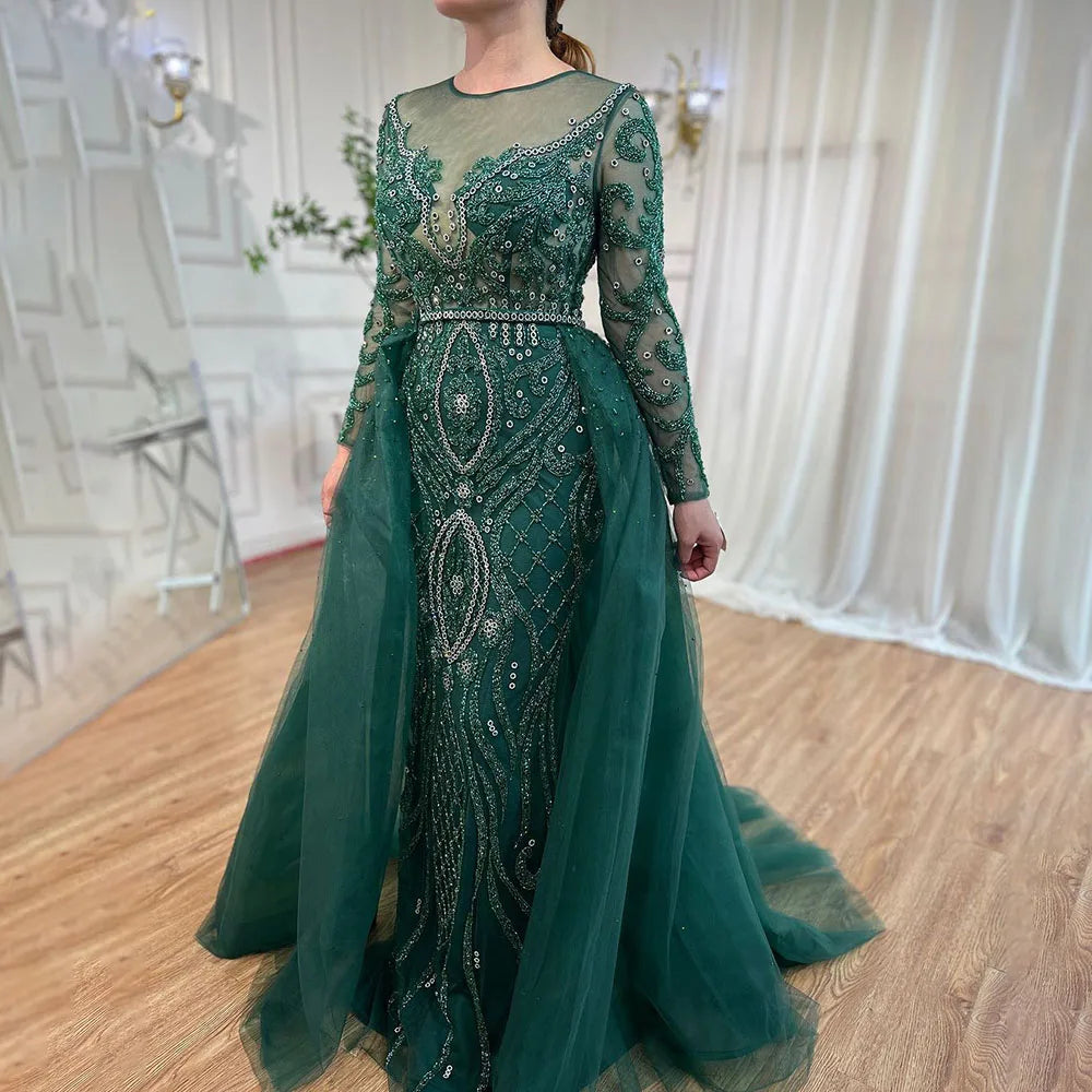 Elegant Modest Mermaid Evening Dress with Beaded Overskirt