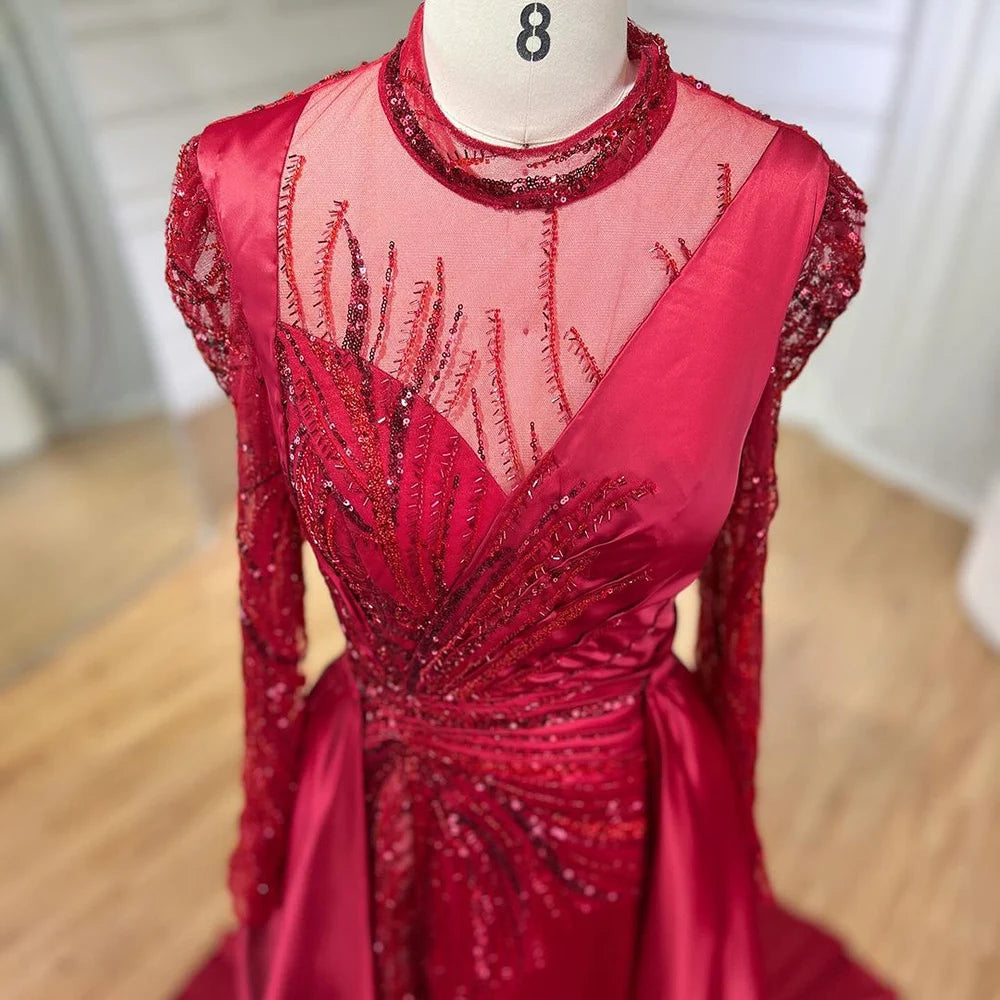 Luxury Lace Mermaid Evening Dress: Wine Red Elegance