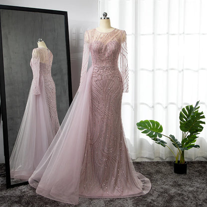 Pink Mermaid Long Evening Dress with O-Neck