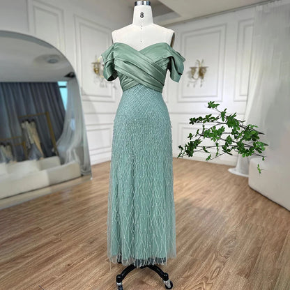 Classic Turquoise Boat Neck Mermaid Evening Dress