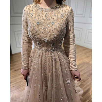 Vestido rosa musulmán con cuentas de una línea para boda y vestido de noche de fiesta Australia