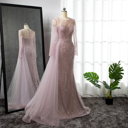 Pink Mermaid Long Evening Dress with O-Neck