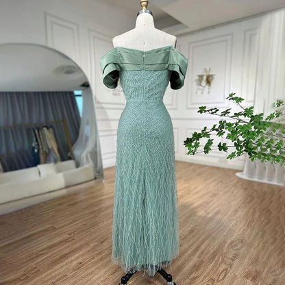 Classic Turquoise Boat Neck Mermaid Evening Dress