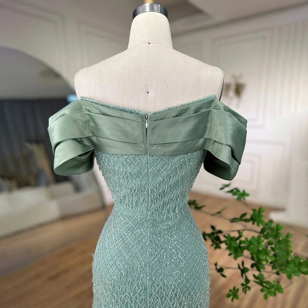 Classic Turquoise Boat Neck Mermaid Evening Dress