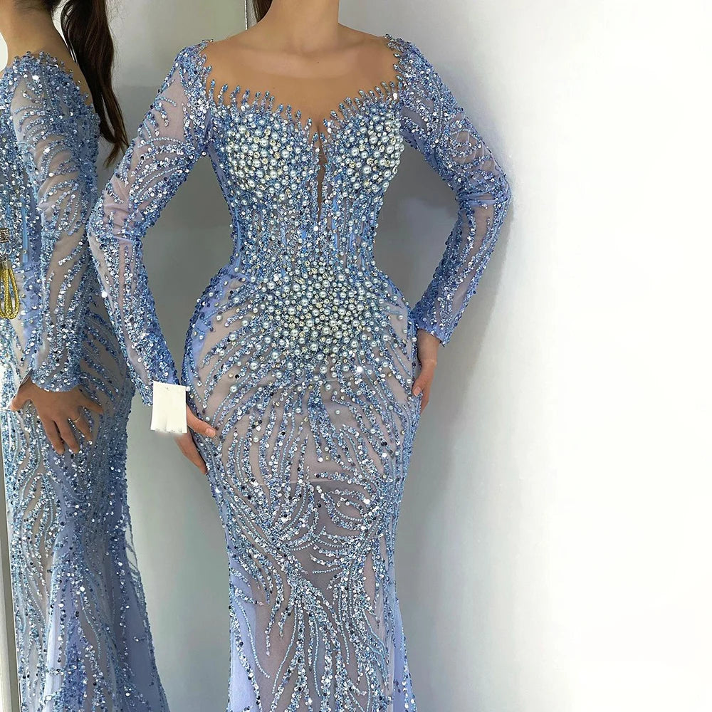 Arabic Nights Blue Mermaid Luxury Evening Dress