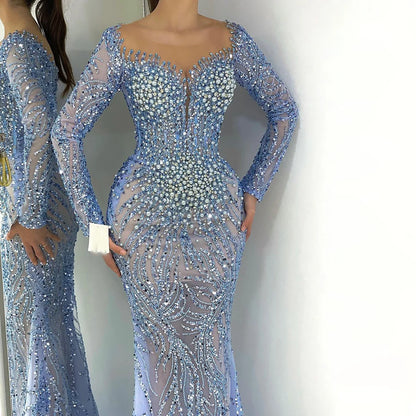 Arabic Nights Blue Mermaid Luxury Evening Dress