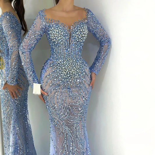 Arabic Nights Blue Mermaid Luxury Evening Dress