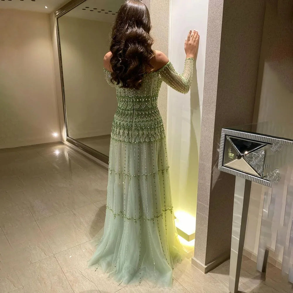 Dubai Arabic Sage Green Mermaid Luxury Evening Gown