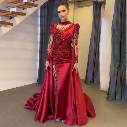 Vestido de noche de sirena de encaje de lujo: Elegancia en rojo vino para veladas australianas S72202