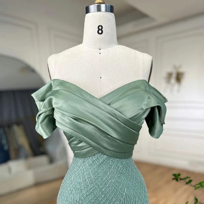 Classic Turquoise Boat Neck Mermaid Evening Dress