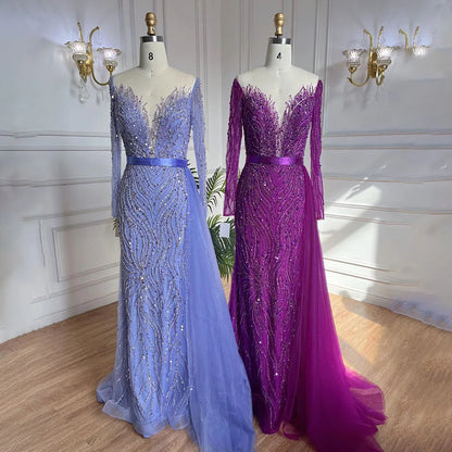 Purple Mermaid Elegant With Skirt Lace Beaded Luxury Evening Dresses Gowns