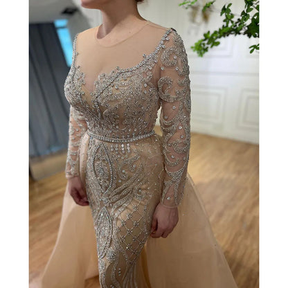 Elegant Modest Mermaid Evening Dress with Beaded Overskirt