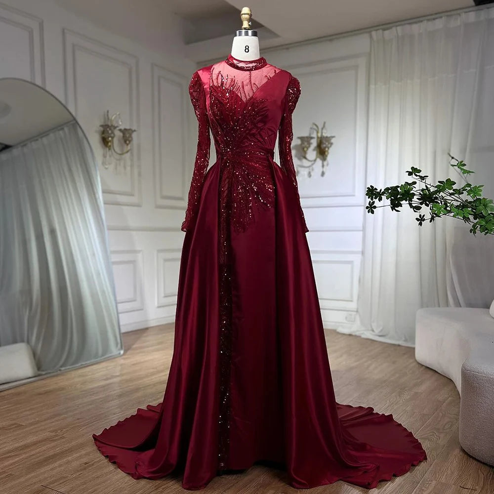 Vestido de noche de sirena de encaje de lujo: Elegancia en rojo vino para veladas australianas S72202