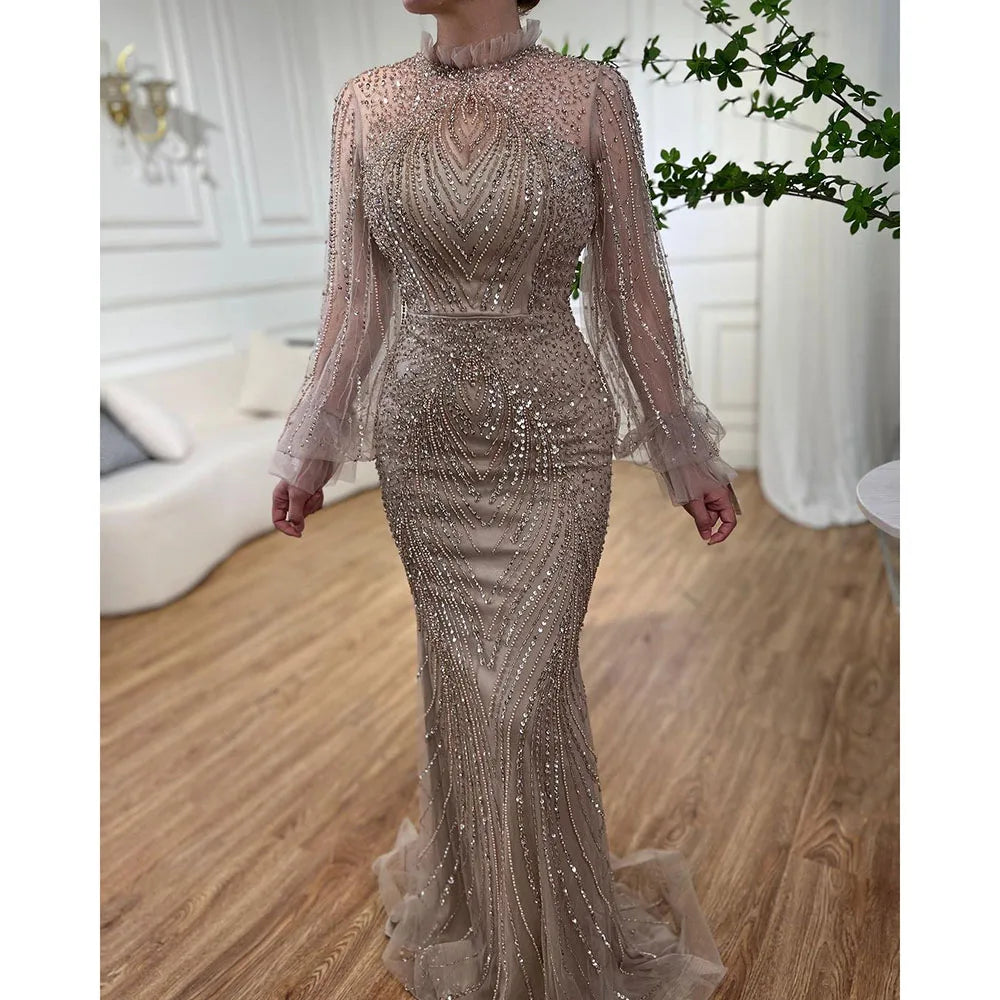 Elegant Mermaid Evening Gown with High Neck