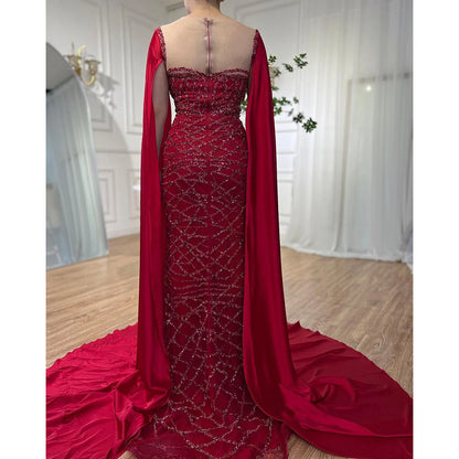 Cape Sleeves Luxury Evening Dresses Gowns Mermaid Beaded Elegant