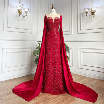 Cape Sleeves Luxury Evening Dresses Gowns Mermaid Beaded Elegant