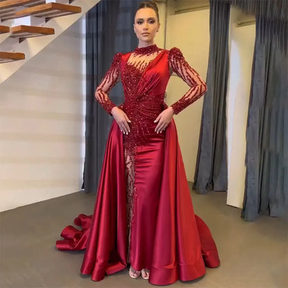 Vestido de noche de sirena de encaje de lujo: Elegancia en rojo vino para veladas australianas S72202